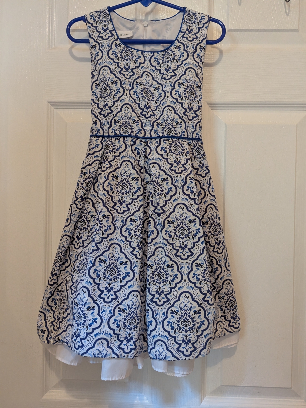 Bonnie Jean Navy and White Floral Tile Print Sleeveless Fit-and-Flare Dress